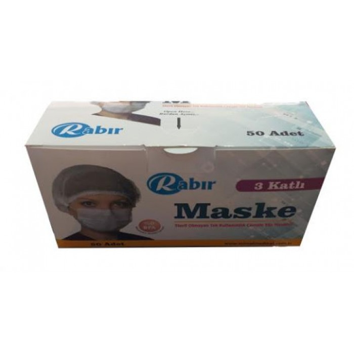 RABIR 3 KATLI LASTİKLİ MASKE 50 Lİ KUTU